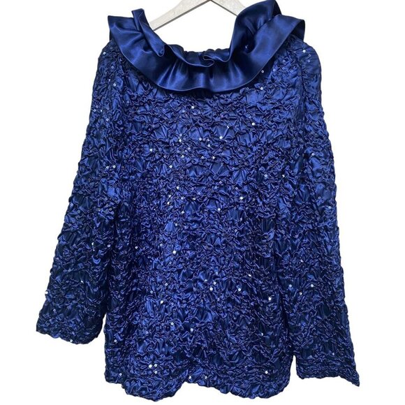CACHET Evening Blouse Plus Size 2X Blue Satin Womens Party Top Wedding Guest - Picture 3 of 8
